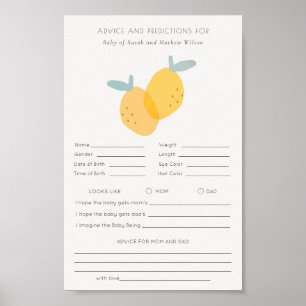 Cute Lemon Citrus Baby Shower Advice Prediction Poster