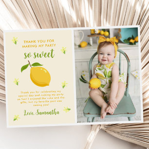 Cute Lemon Citrus Birthday Party Photo Thank You Card