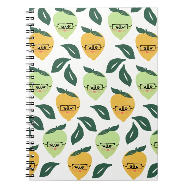 Cute Lemon Citrus Cartoon Greenery Patterned Notebook (Front)