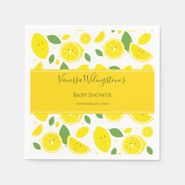 Cute Lemon Citrus Fruit Baby Shower Napkins (Front)