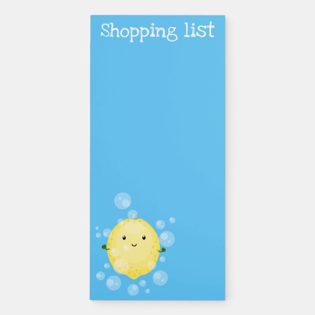 Cute lemon citrus fruit cartoon illustration magnetic notepad (Front)