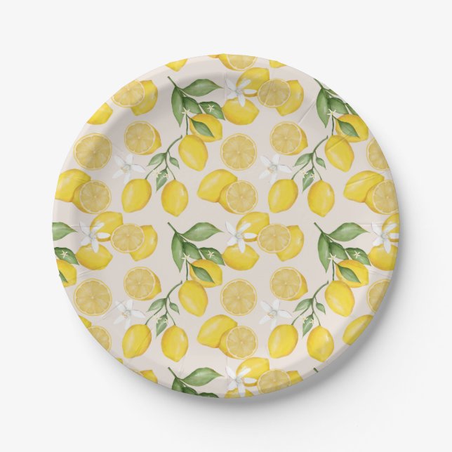 Cute Lemon Citrus Fruit Summer Baby Shower Paper Plates (Front)
