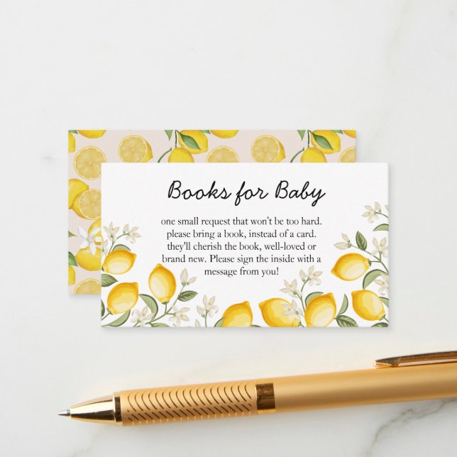 Cute Lemon Citrus Fruit Summer Books For Baby Enclosure Card (Front/Back In Situ)