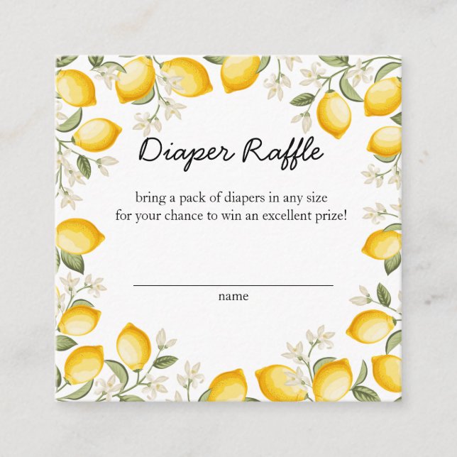 Cute Lemon Citrus Fruit Summer Diaper Raffle Enclosure Card (Front)