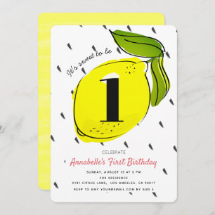 Cute Lemon Citrus White Birthday Party Invitation