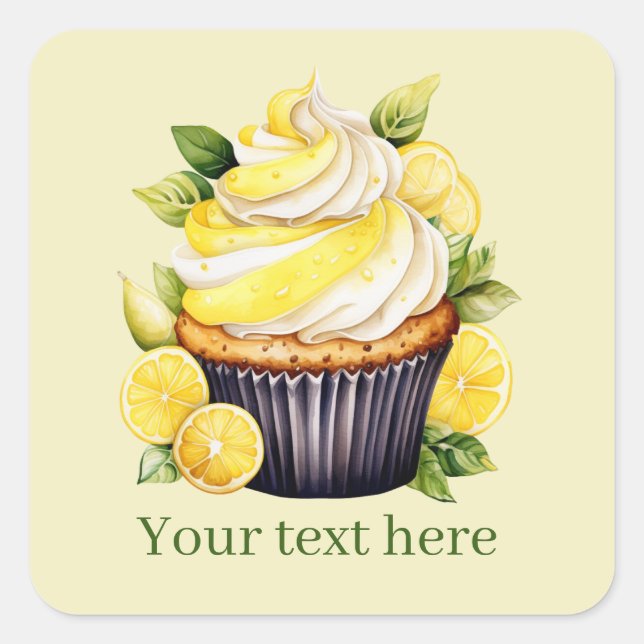 cute lemon cupcake add text  square sticker (Front)