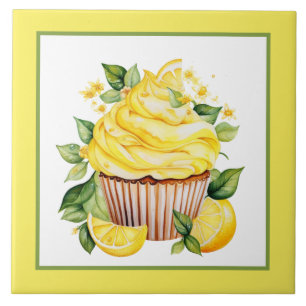 Cute lemon cupcake bakery home business crafting  ceramic tile