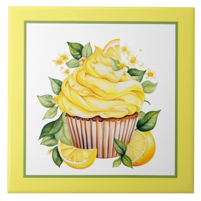 Cute lemon cupcake bakery home business crafting  ceramic tile (Front)