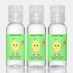 Cute lemon, editable text & star logo on green hand sanitizer