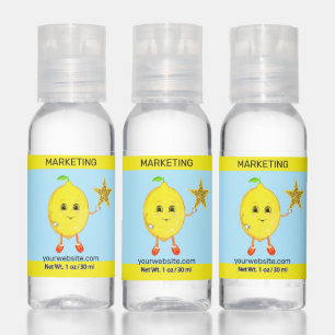 Cute lemon, editable text & star logo on turquoise hand sanitizer