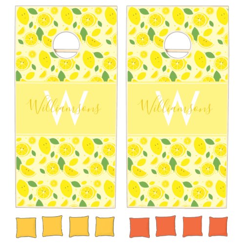Cute Lemon  Food Monogram Cornhole Set