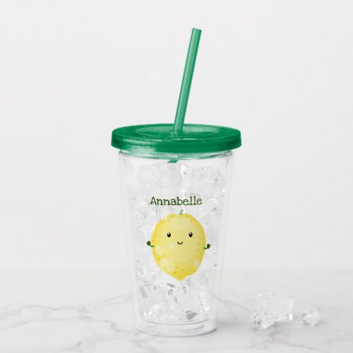 Cute lemon fruit cartoon bubbles illustration acrylic tumbler