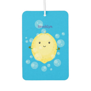 Cute lemon fruit cartoon bubbles illustration air freshener