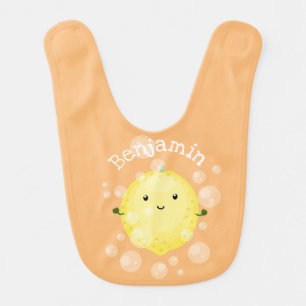 Cute lemon fruit cartoon bubbles illustration baby bib
