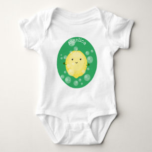 Cute lemon fruit cartoon bubbles illustration baby bodysuit