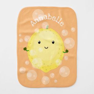 Cute lemon fruit cartoon bubbles illustration baby burp cloth