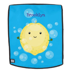 Cute lemon fruit cartoon bubbles illustration backpack