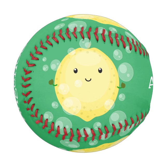 Cute lemon fruit cartoon bubbles illustration baseball (Front Left)