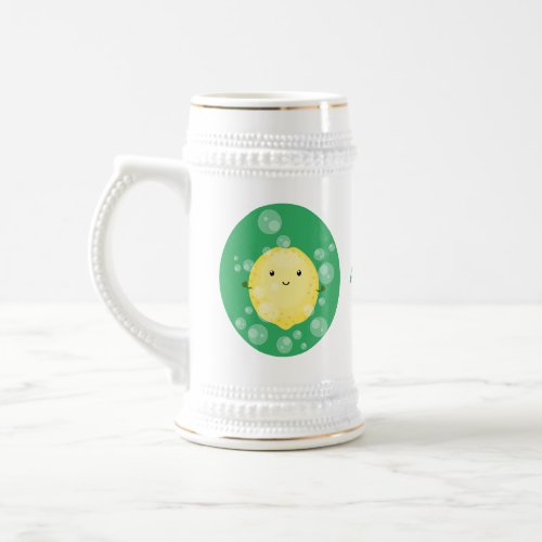 Cute lemon fruit cartoon bubbles illustration beer stein