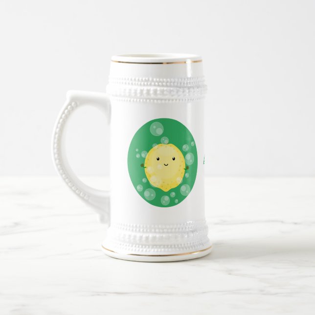 Cute lemon fruit cartoon bubbles illustration beer stein (Left)