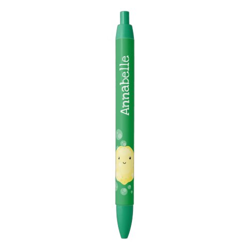 Cute lemon fruit cartoon bubbles illustration black ink pen