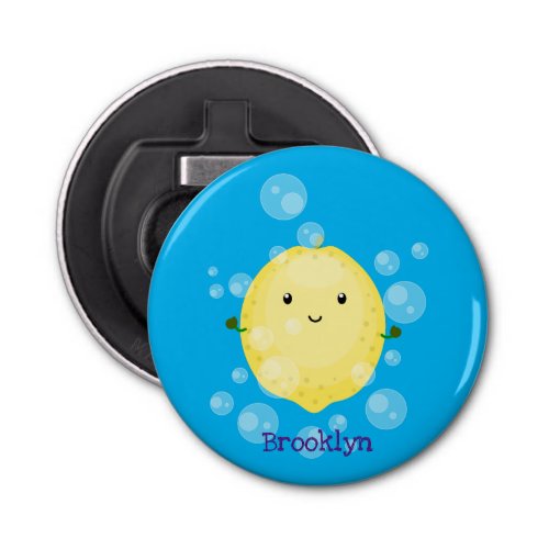 Cute lemon fruit cartoon bubbles illustration bottle opener