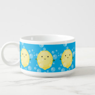 Cute lemon fruit cartoon bubbles illustration bowl