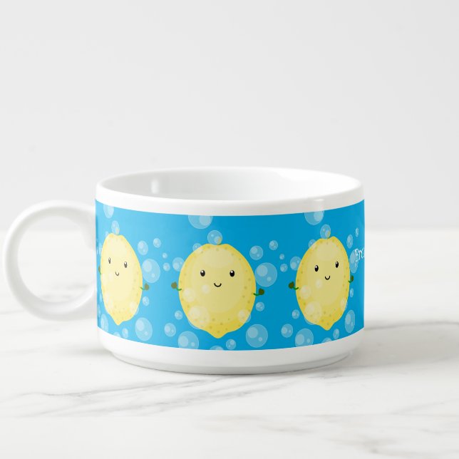Cute lemon fruit cartoon bubbles illustration bowl (Right)