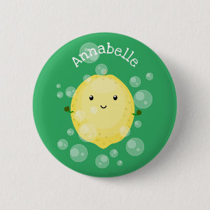 Cute lemon fruit cartoon bubbles illustration button