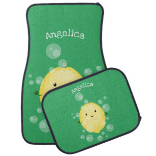 Cute lemon fruit cartoon bubbles illustration  car floor mat