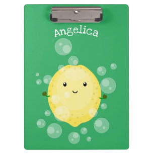 Cute lemon fruit cartoon bubbles illustration clipboard