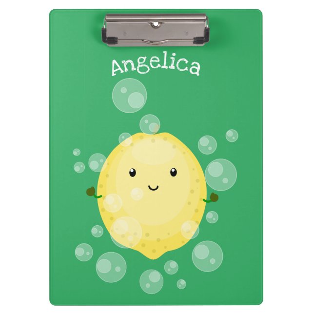 Cute lemon fruit cartoon bubbles illustration clipboard (Front)