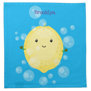 Cute lemon fruit cartoon bubbles illustration cloth napkin