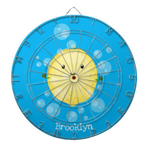 Cute lemon fruit cartoon bubbles illustration dart board