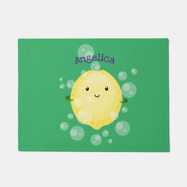 Cute lemon fruit cartoon bubbles illustration doormat (Front)