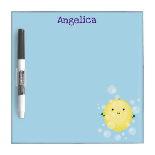 Cute lemon fruit cartoon bubbles illustration dry erase board