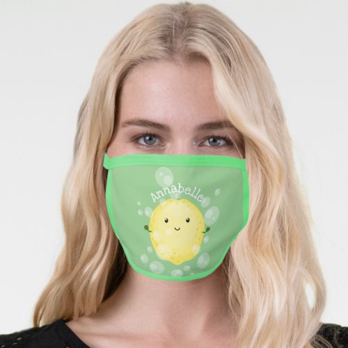 Cute lemon fruit cartoon bubbles illustration face mask