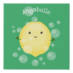 Cute lemon fruit cartoon bubbles illustration faux canvas print