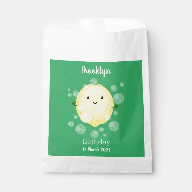 Cute lemon fruit cartoon bubbles illustration favor bag (Front)
