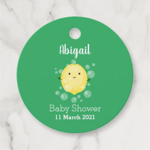 Cute lemon fruit cartoon bubbles illustration favor tags