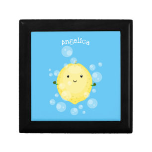 Cute lemon fruit cartoon bubbles illustration gift box