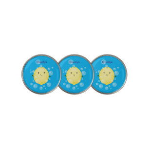 Cute lemon fruit cartoon bubbles illustration golf ball marker