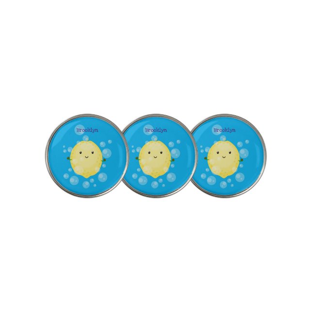 Cute lemon fruit cartoon bubbles illustration golf ball marker (3 Up)