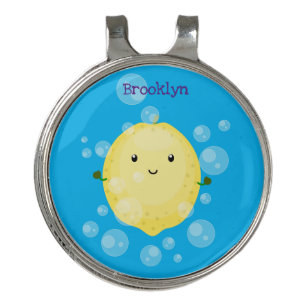 Cute lemon fruit cartoon bubbles illustration golf hat clip