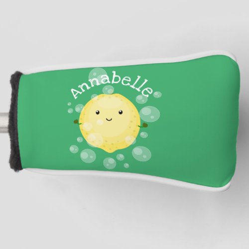 Cute lemon fruit cartoon bubbles illustration golf head cover