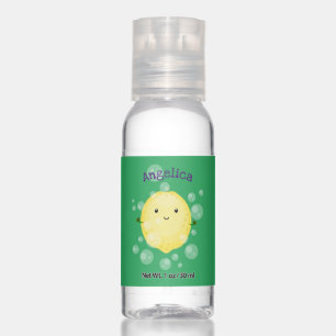 Cute lemon fruit cartoon bubbles illustration hand sanitizer