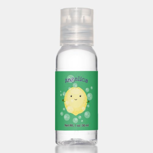 Cute lemon fruit cartoon bubbles illustration hand sanitizer