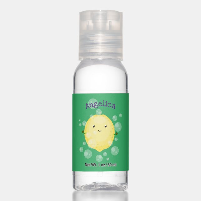 Cute lemon fruit cartoon bubbles illustration hand sanitizer (Front)