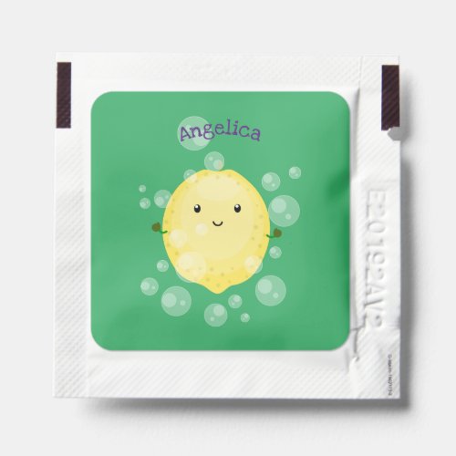 Cute lemon fruit cartoon bubbles illustration hand sanitizer packet