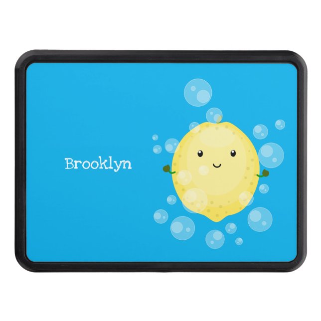 Cute lemon fruit cartoon bubbles illustration hitch cover (Front)